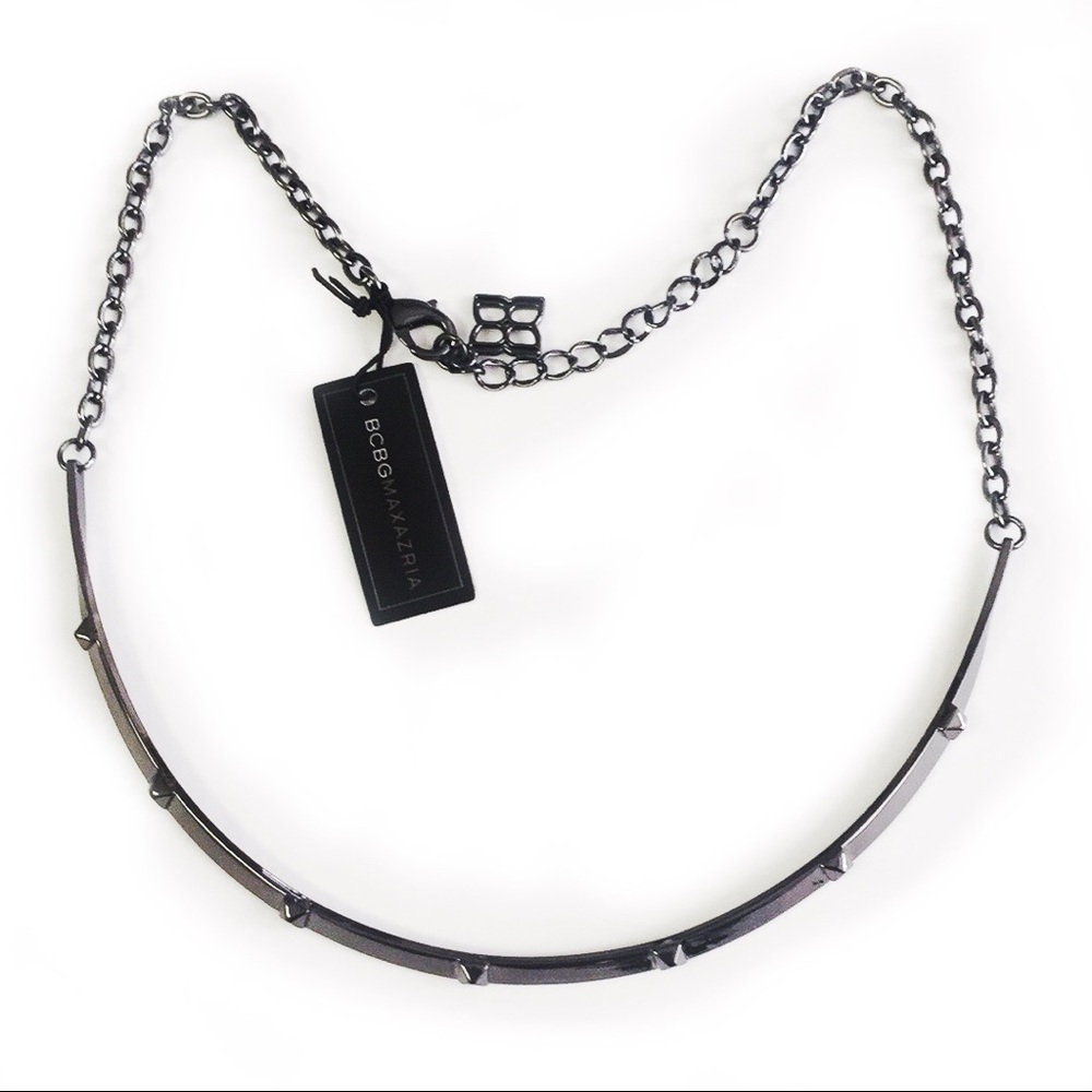 BCBG NECKLACE COLLAR STUDDED CHAIN CHOKER GUNMETAL
